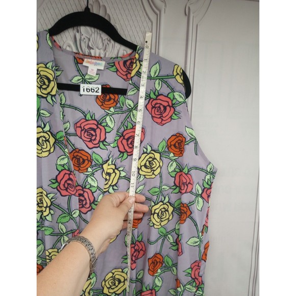 LuLa Roe Women's Long Duster Cover-up Size M Floral Roses Bathing Suit Cover EC - Picture 12 of 16